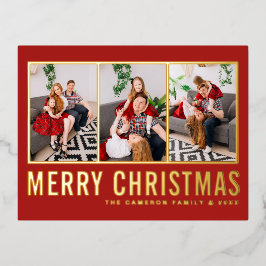 Postal Festiva Con Relieve Metalizado Navidades del Collage de fotos de tipografía moder