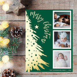 Postal Festiva Con Relieve Metalizado Navidades del Collage de fotos Gold Pine Tree 3