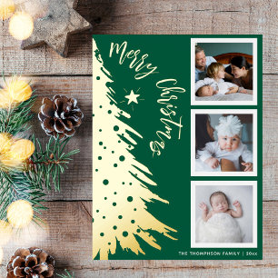 Postal Festiva Con Relieve Metalizado Navidades del Collage de fotos Gold Pine Tree 3