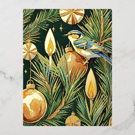 Postal Festiva Con Relieve Metalizado Navidades del Jardín Botánico de Invierno de Oro y