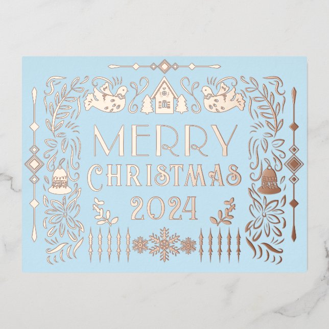 Postal Festiva Con Relieve Metalizado Navidades escandinavos año azul (Anverso)