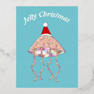 Postal Festiva Con Relieve Metalizado Navidades Fiesta Jellyfish Personalizado
