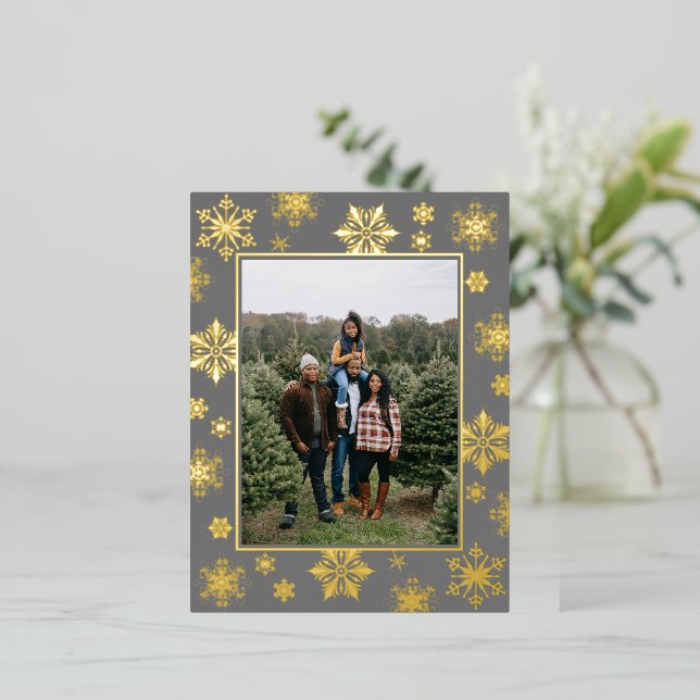 Postal Festiva Con Relieve Metalizado Navidades Foto de Snowflakes | Gris (Anverso de pie)