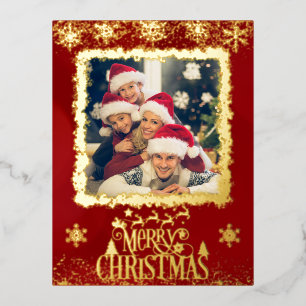 Postal Festiva Con Relieve Metalizado Navidades foto personalizable saludo