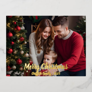 Postal Festiva Con Relieve Metalizado Navidades fotográficos de tipografía mínima
