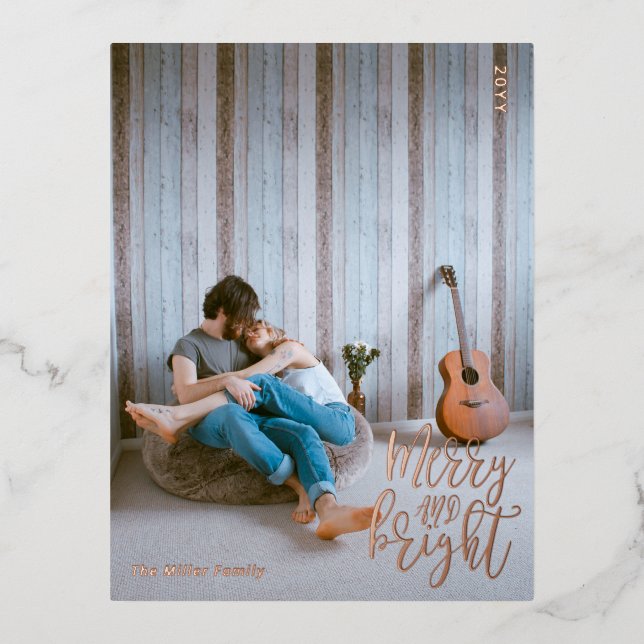 Postal Festiva Con Relieve Metalizado Navidades fotográficos Rosa Gold (Anverso)