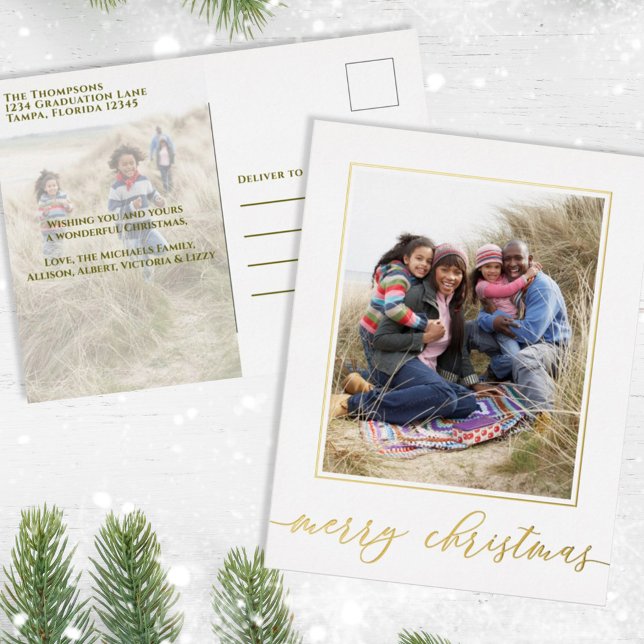 Postal Festiva Con Relieve Metalizado Navidades Gold Merry Navidad Elegante caligrafía (Subido por el creador)