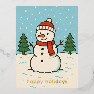 Postal Festiva Con Relieve Metalizado Navidades graciosos de Snowman Cute