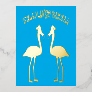Postal Festiva Con Relieve Metalizado Navidades Lesbianas Flamingos Flamingo Belles