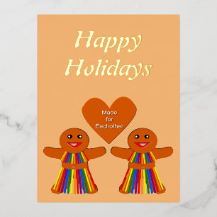 Postal Festiva Con Relieve Metalizado Navidades lesbianas Gingerbread Damas Personalizad