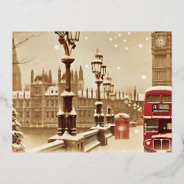 Postal Festiva Con Relieve Metalizado Navidades mágicos de Londres