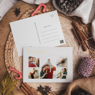 Postal Festiva Con Relieve Metalizado Navidades modernos escriben cinco festividades del