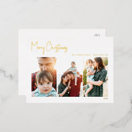 Postal Festiva Con Relieve Metalizado Navidades modernos escriben tres fotos | Relieve m