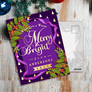 Postal Festiva Con Relieve Metalizado Navidades moros y brillantes morados