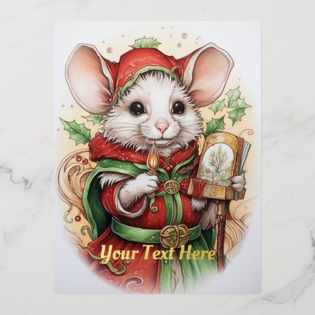 Postal Festiva Con Relieve Metalizado Navidades Mouse 48 (Anverso)
