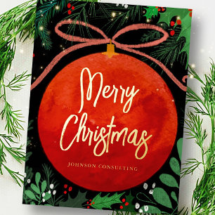 Postal Festiva Con Relieve Metalizado Navidades Rojos Modernos Ball Ornamento Botánico