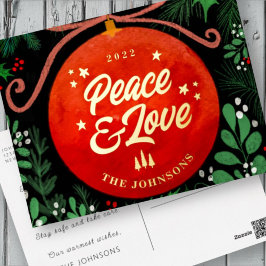 Postal Festiva Con Relieve Metalizado Navidades Rojos Modernos Ball Ornamento Botánico