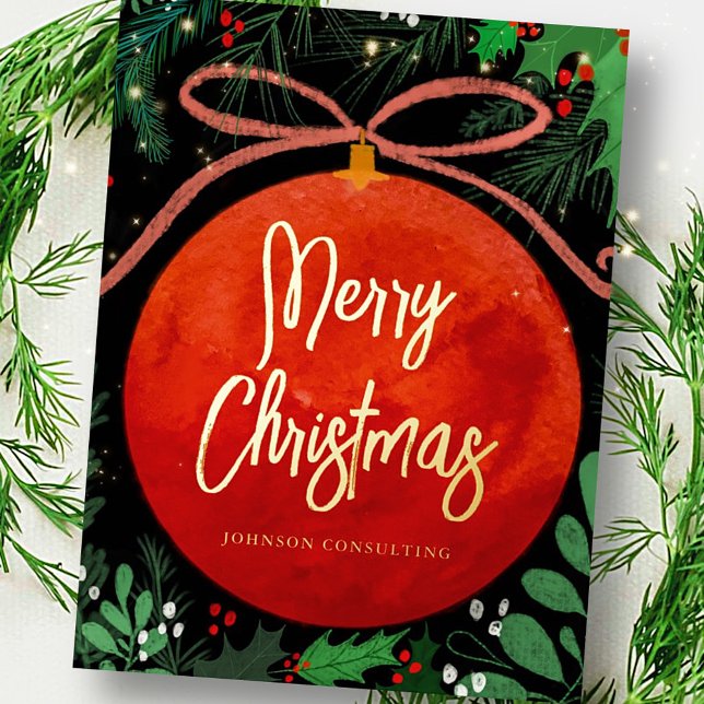 Postal Festiva Con Relieve Metalizado Navidades Rojos Modernos Ball Ornamento Botánico (Subido por el creador)