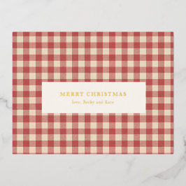 Postal Festiva Con Relieve Metalizado Navidades rusos rojos de Gingham modernos