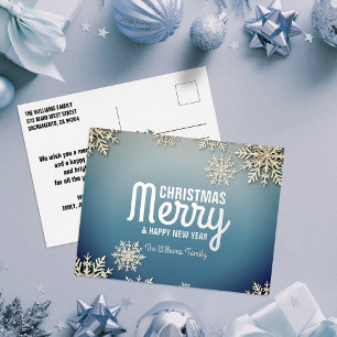 Postal Festiva Con Relieve Metalizado Navidades Serene Blue White Winter Wonderland