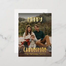 Postal Festiva Con Relieve Metalizado Navidades simples | Oro moderno de foto completa