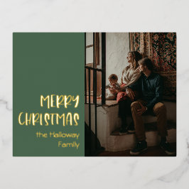 Postal Festiva Con Relieve Metalizado Navidades simples | Oro verde de foto única