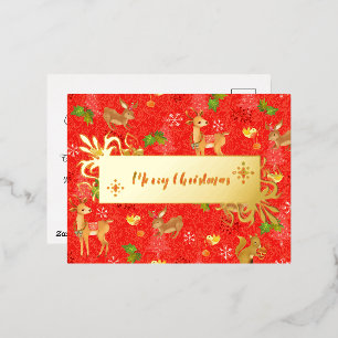 Postal Festiva Con Relieve Metalizado Navidades Woodland Red. Personalizado.Oro.
