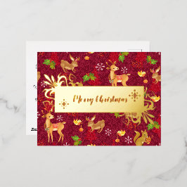 Postal Festiva Con Relieve Metalizado Navidades Woodland Wine. Personalizado.Oro.