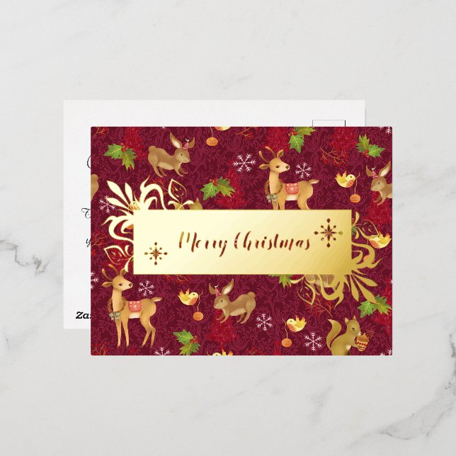 Postal Festiva Con Relieve Metalizado Navidades Woodland Wine. Personalizado.Oro. (Anverso/Reverso)