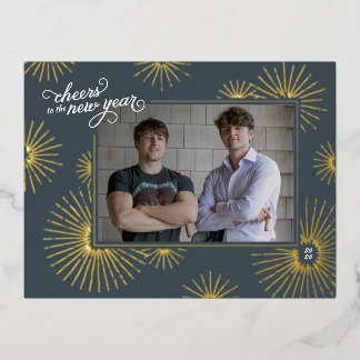 Postal Festiva Con Relieve Metalizado New Year Photo & Fireworks Holiday Foil Postcard