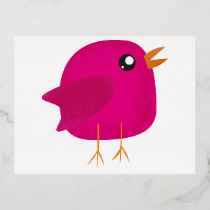 Postal Festiva Con Relieve Metalizado Niños pajarito lindo 
