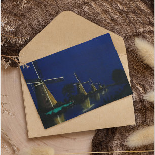 Postal Festiva Con Relieve Metalizado Noche de Kinderdijk