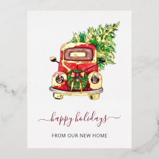 Postal Festiva Con Relieve Metalizado Nochebuena de auto moviéndose
