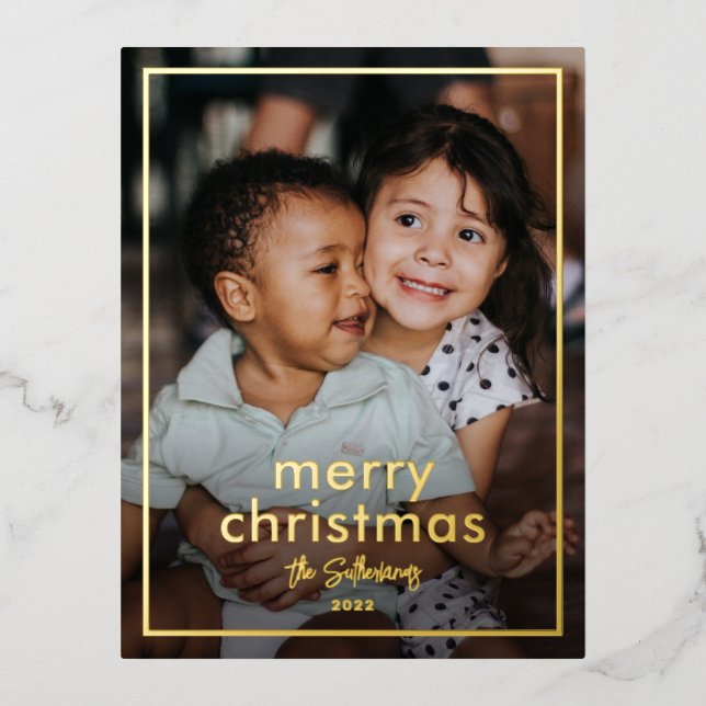 Postal Festiva Con Relieve Metalizado Nombre de guión simple Navidades de foto mínimos o (Anverso)