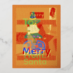 Postal Festiva Con Relieve Metalizado Nombre verde alegre Navidad