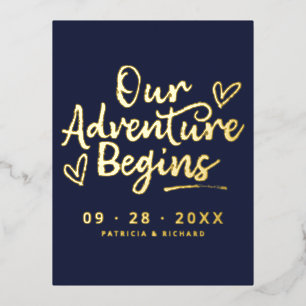 Postal Festiva Con Relieve Metalizado Nuestra Aventura Comienza A Guardar La Fecha No Fo