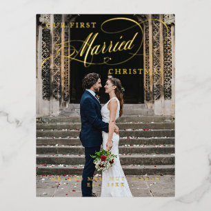 Postal Festiva Con Relieve Metalizado Nuestros primeros Navidades casados escriben Relie
