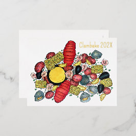 Postal Festiva Con Relieve Metalizado Nueva Inglaterra Clama Clambake de langosta Clamba