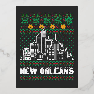 Postal Festiva Con Relieve Metalizado Nueva Orleans Louisiana Navidades feos más T-S tam