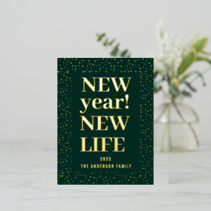 Postal Festiva Con Relieve Metalizado Nueva vida de Año