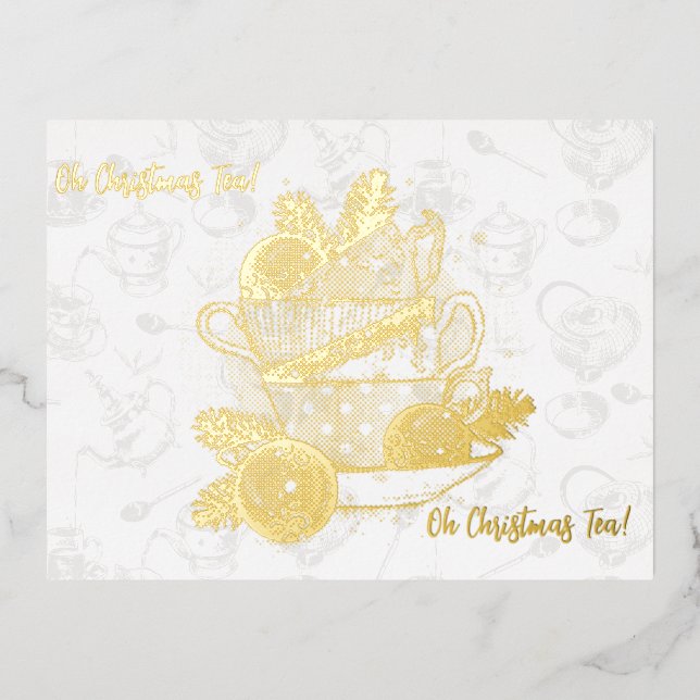 Postal Festiva Con Relieve Metalizado Oh Christmas Tea!  Oh Christmas Tea! (Anverso)