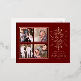 Postal Festiva Con Relieve Metalizado Oh Come Déjennos Adorarle 4 Navidades de fotos