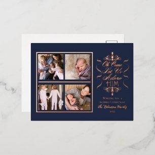 Postal Festiva Con Relieve Metalizado Oh Come Déjennos Adorarle 4 Navidades de fotos