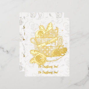 Postal Festiva Con Relieve Metalizado ¡Oh té de Navidad! ¡Oh té de Navidad!