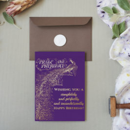 Postal Festiva Con Relieve Metalizado Orgullo morado y prejuicio cumpleaños feliz