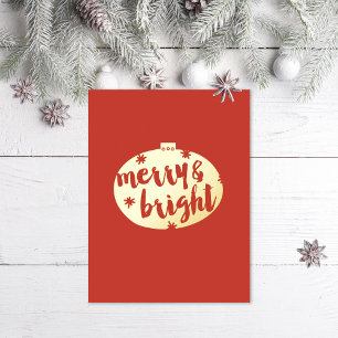 Postal Festiva Con Relieve Metalizado Ornamento ilustrado merry y luminoso