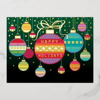 Postal Festiva Con Relieve Metalizado Ornamentos navideños brillantes colgados Real Gold
