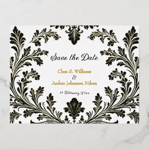Postal Festiva Con Relieve Metalizado Ornate motif boda de oro, Save the Date,