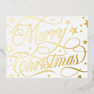Postal Festiva Con Relieve Metalizado Oro Blanco Estrellado Feliz Navidad