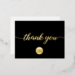 Postal Festiva Con Relieve Metalizado Oro Negro Empresarial Elegante Gracias